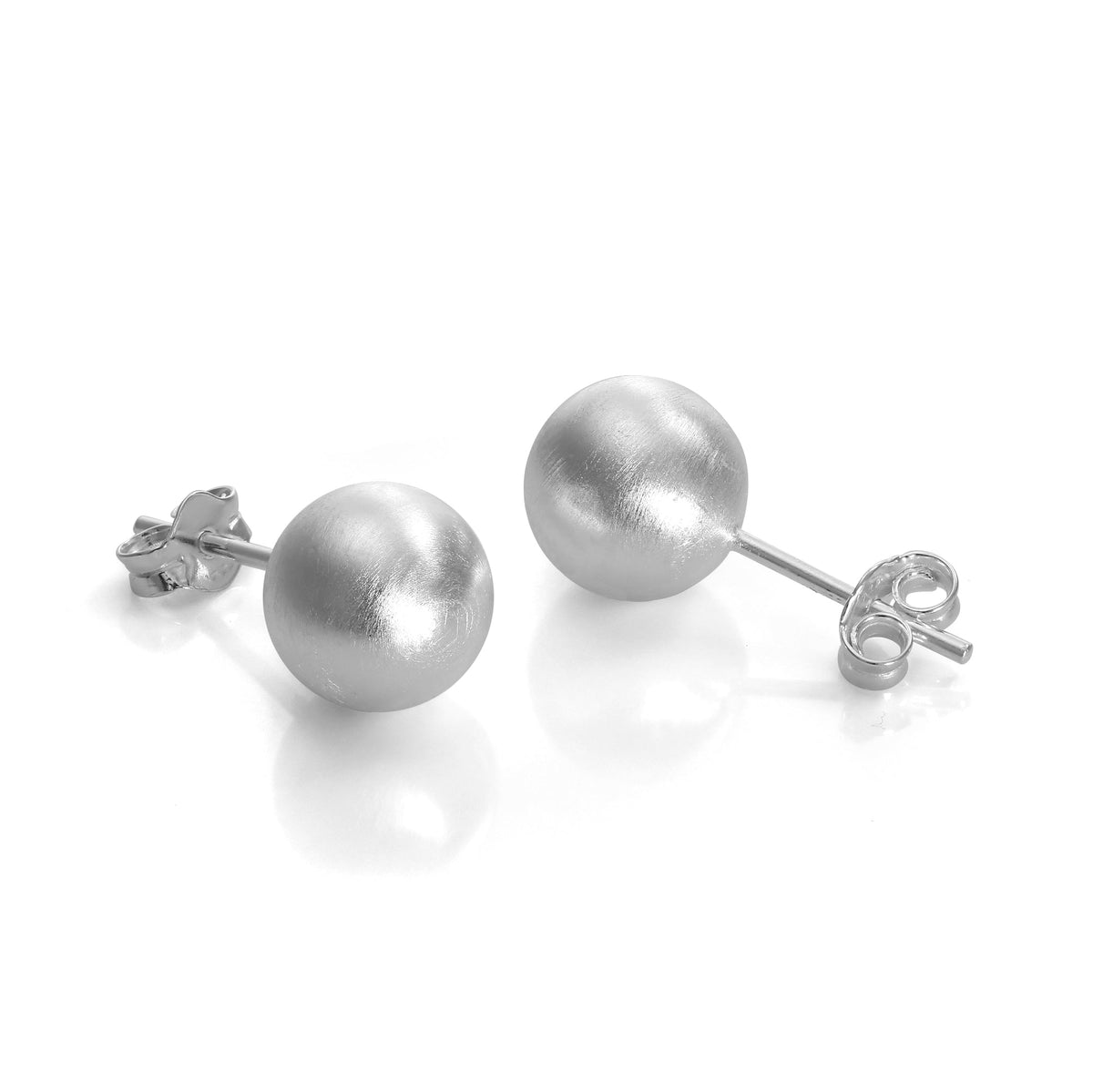 Gebürstete Sterlingsilber Kugelohrringe 3 mm - 10 mm
