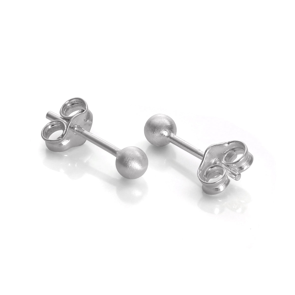 Gebürstete Sterlingsilber Kugelohrringe 3 mm - 10 mm