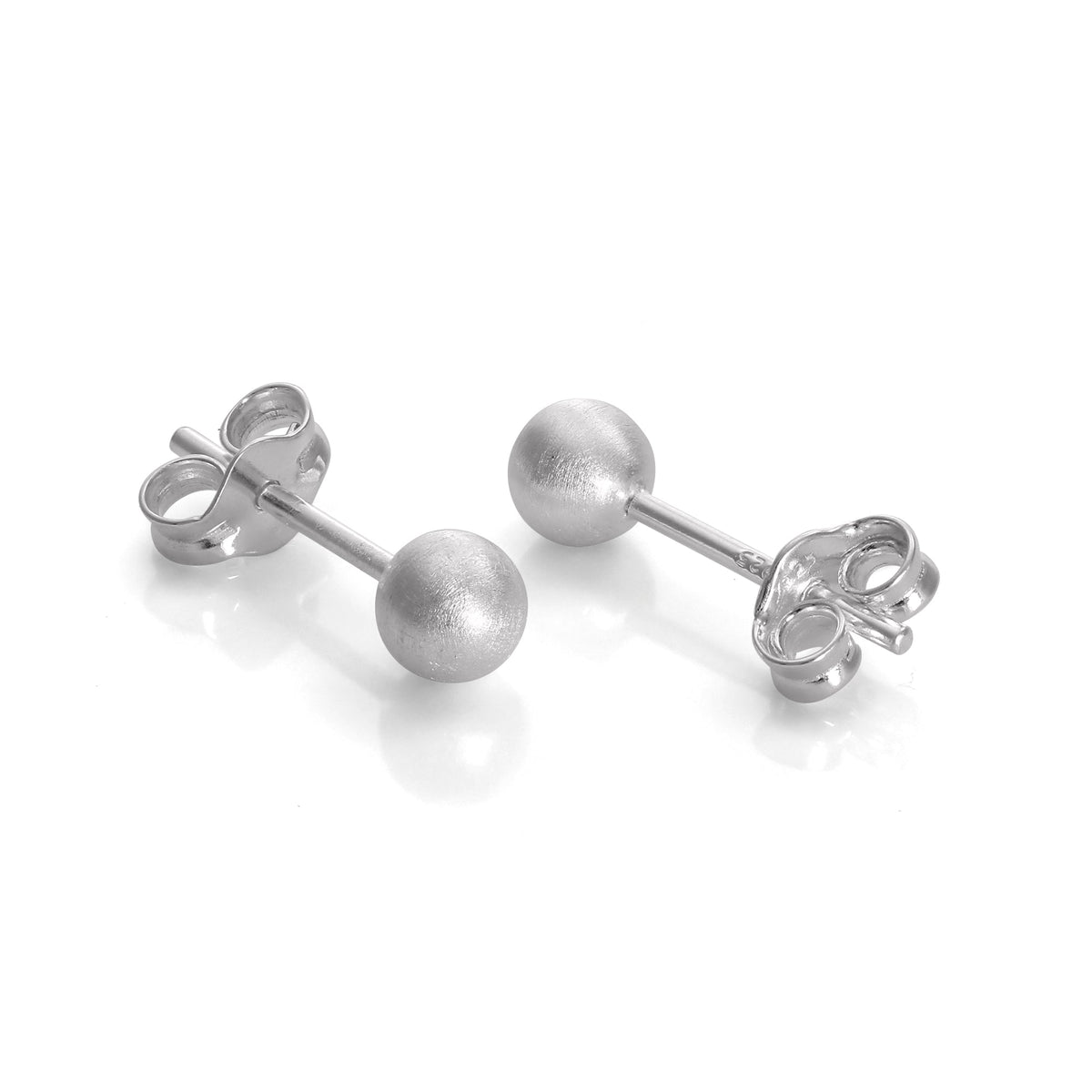 Gebürstete Sterlingsilber Kugelohrringe 3 mm - 10 mm