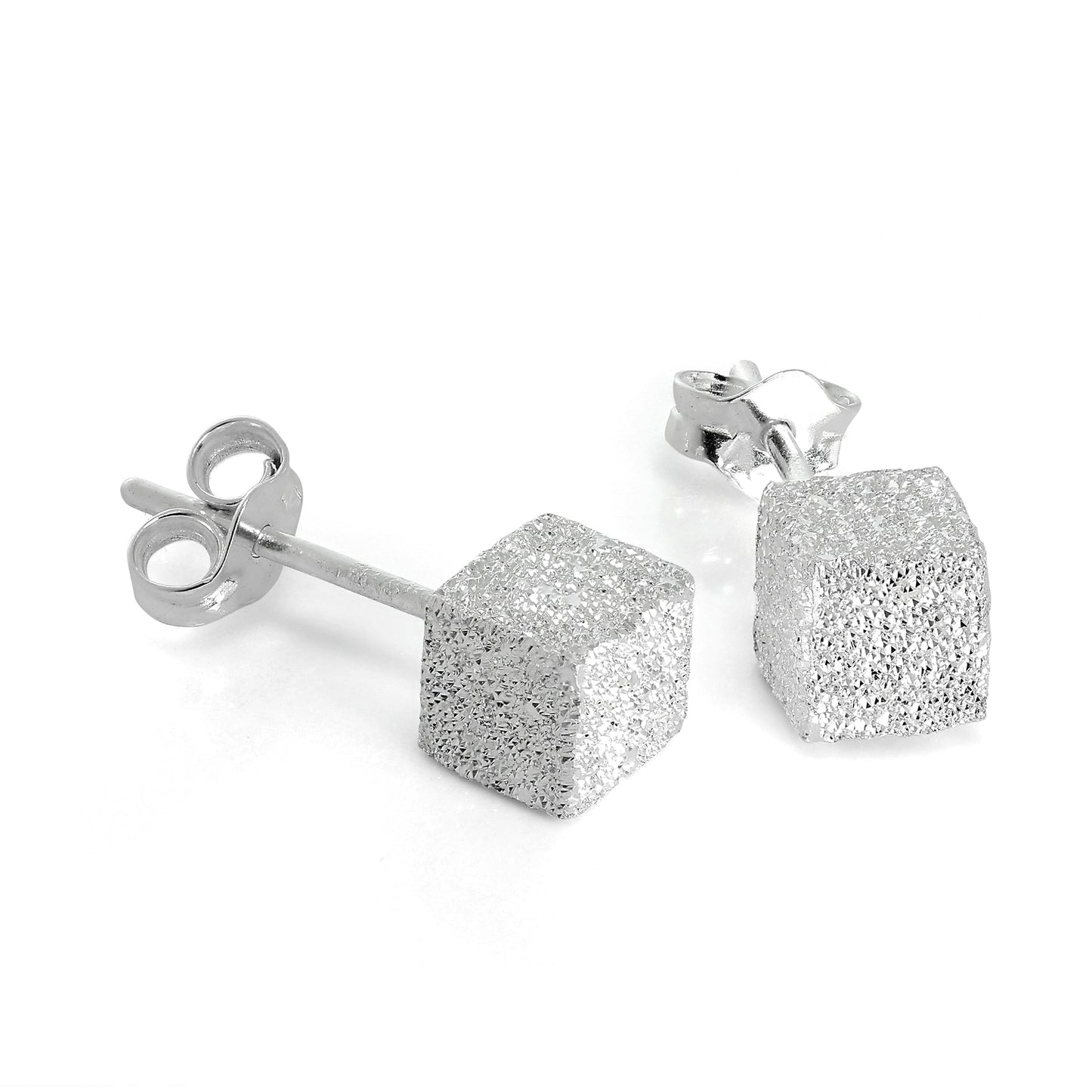 Sterling Silber Würfel-Ohrstecker, mattiert, 5 mm - 7 mm