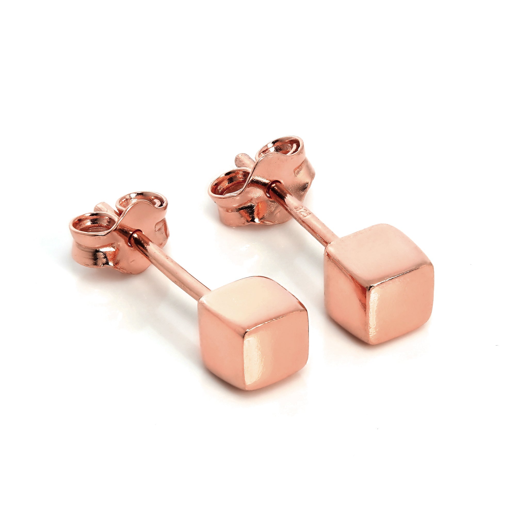 Rosévergoldet Sterlingsilber 4 mm Quadrat Würfel Ohrstecker
