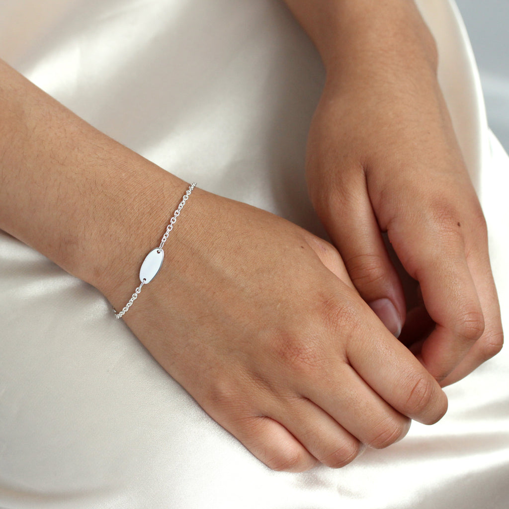 Kinder-Armband aus Sterlingsilber mit gravierbarer ID-Platte, 15 cm