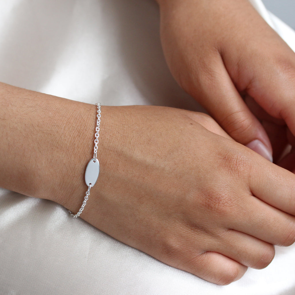 Kinder-Armband aus Sterlingsilber mit gravierbarer ID-Platte, 15 cm