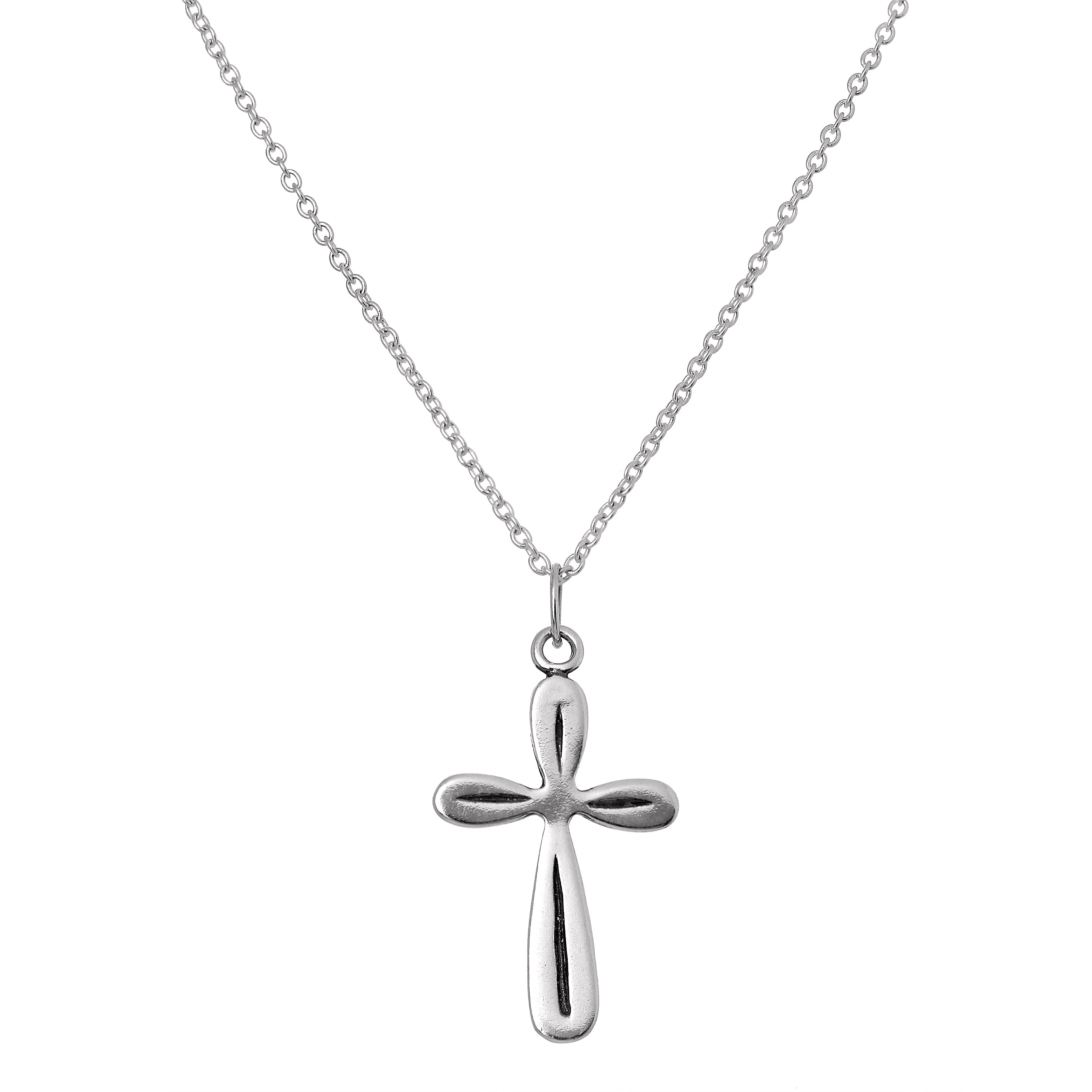 Halskette mit rundem Kreuzanhänger aus Sterlingsilber, 16–22 Zoll