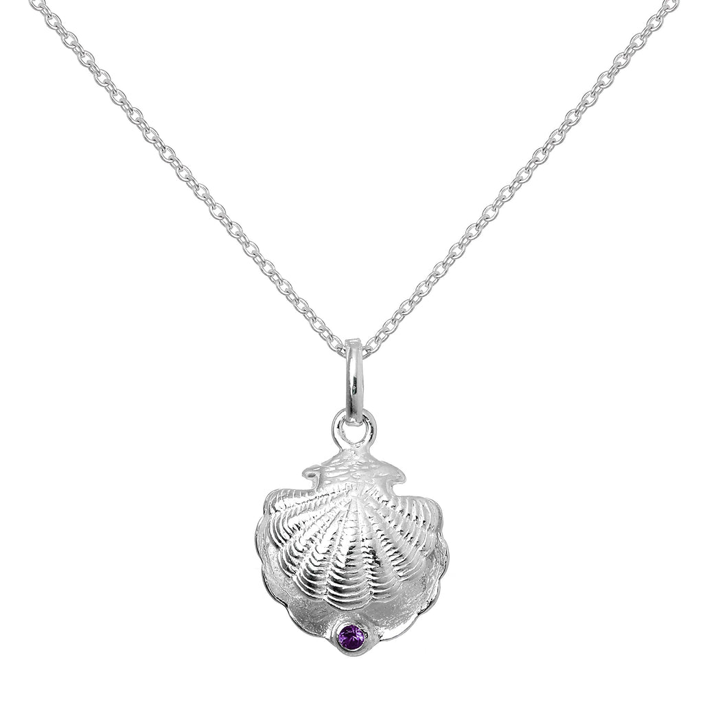 Halskette aus Sterlingsilber mit Austernschale und CZ-Kristall in der Farbe des Geburtssteins für den Monat Dezember
