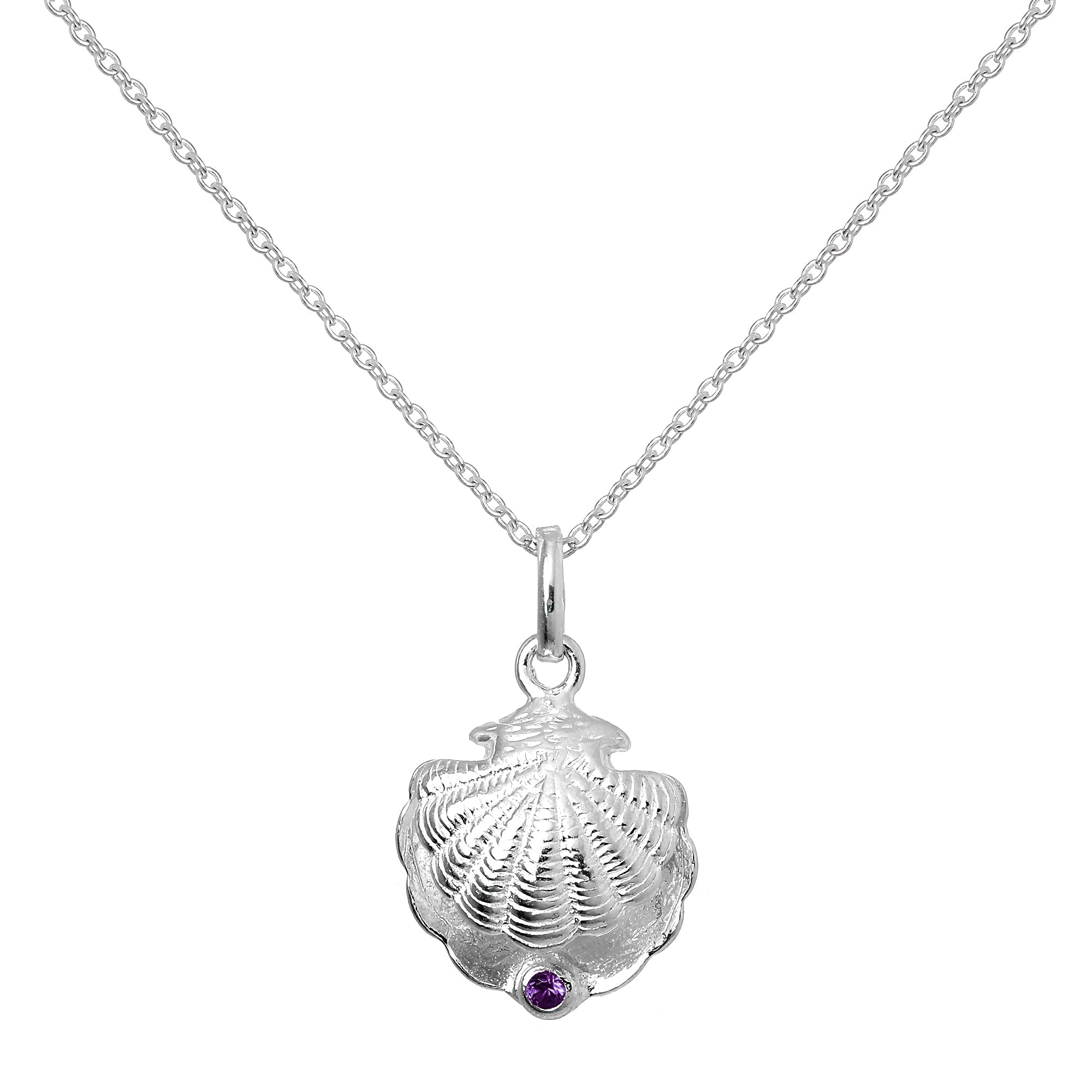 Halskette aus Sterlingsilber mit Austernschale und CZ-Kristall in der Farbe des Geburtssteins für den Monat Dezember