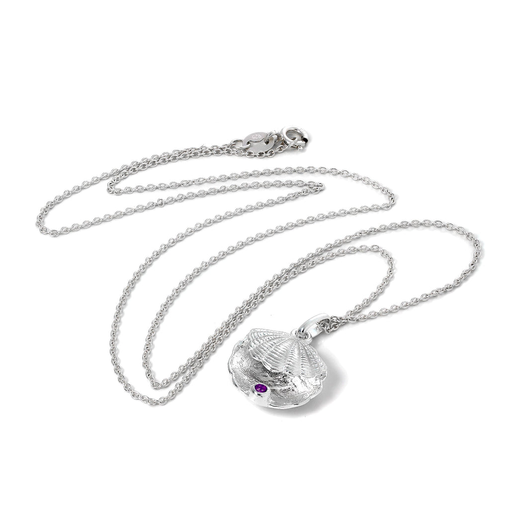 Halskette aus Sterlingsilber mit Austernschale und CZ-Kristall in der Farbe des Geburtssteins für den Monat Dezember