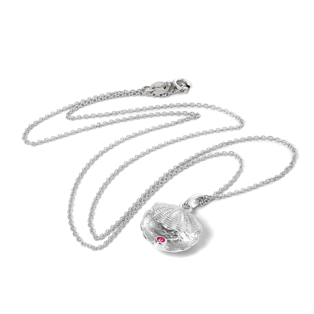 Halskette aus Sterlingsilber mit Austernschale und CZ-Kristall in der Farbe des Geburtssteins für den Monat Dezember