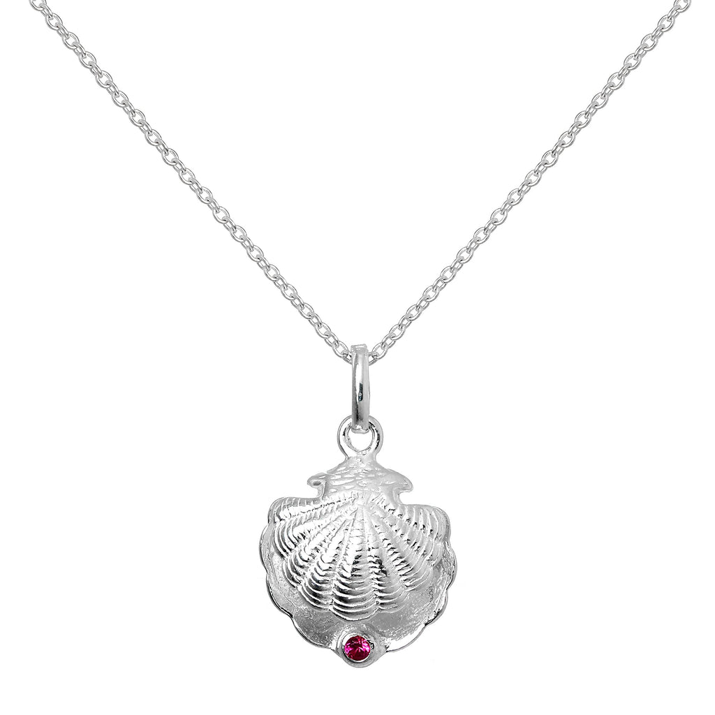 Halskette aus Sterlingsilber mit Austernschale und CZ-Kristall in der Farbe des Geburtssteins für den Monat Dezember