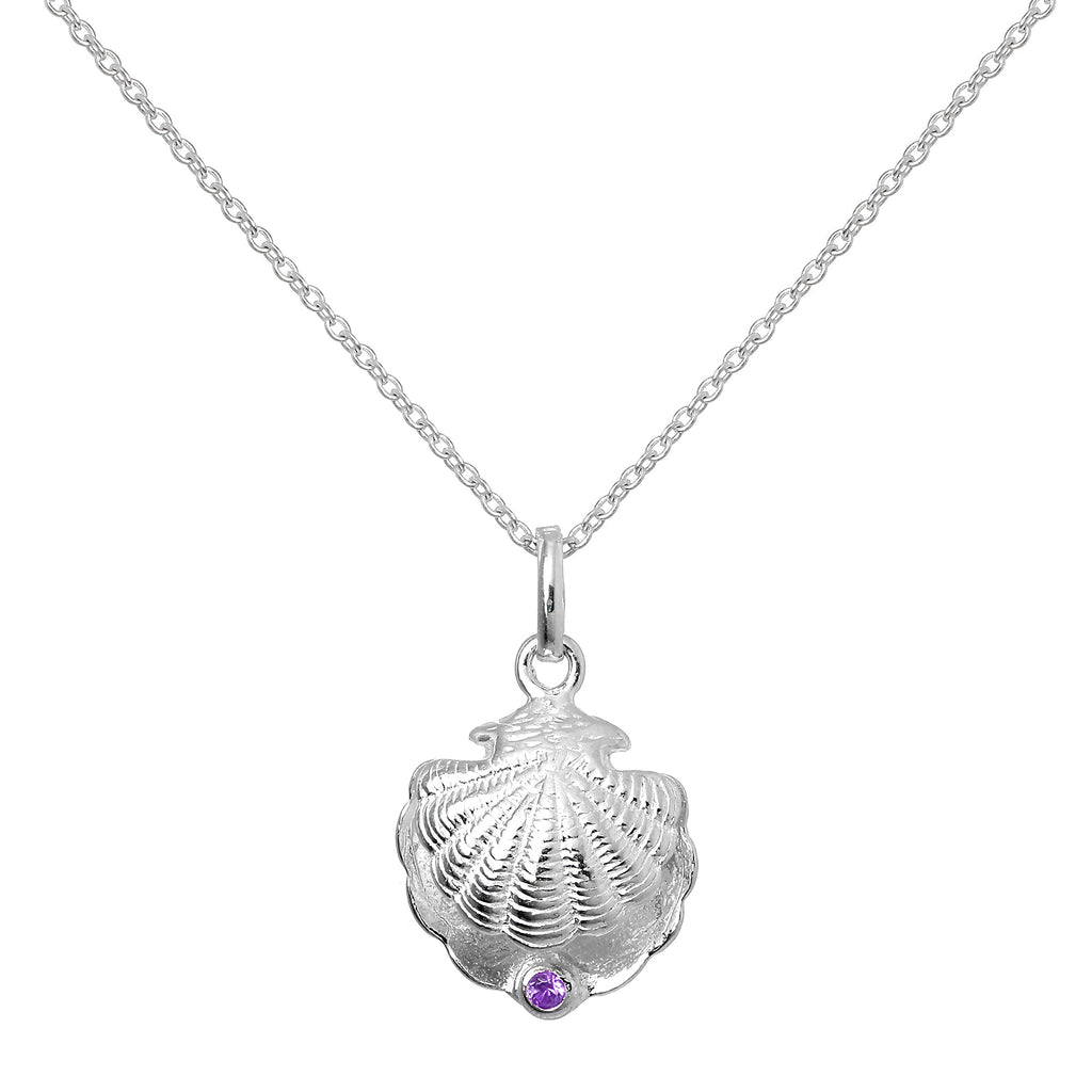 Halskette aus Sterlingsilber mit Austernschale und CZ-Kristall in der Farbe des Geburtssteins für den Monat Dezember