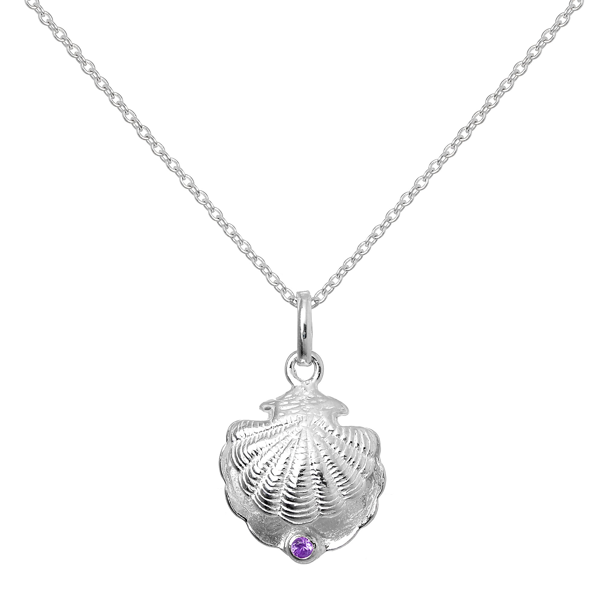 Halskette aus Sterlingsilber mit Austernschale und CZ-Kristall in der Farbe des Geburtssteins für den Monat Dezember
