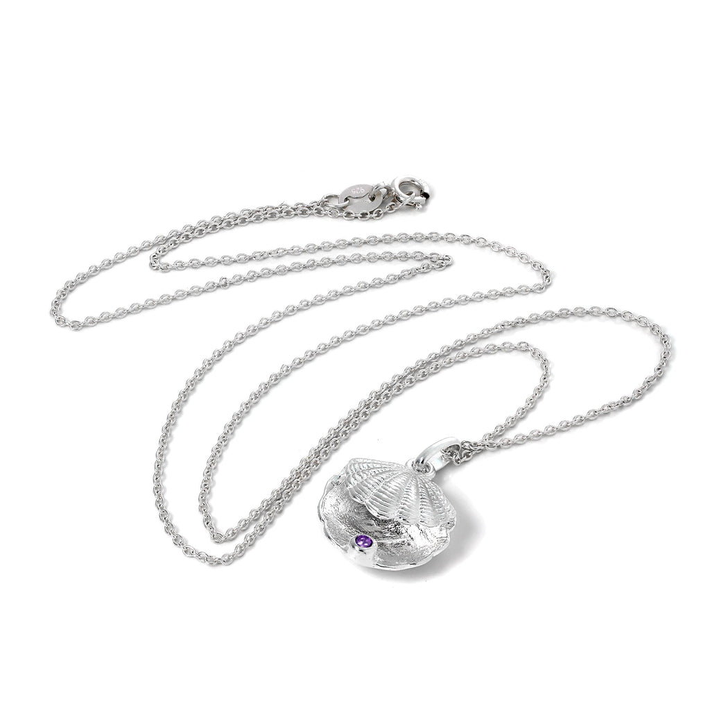 Halskette aus Sterlingsilber mit Austernschale und CZ-Kristall in der Farbe des Geburtssteins für den Monat Dezember