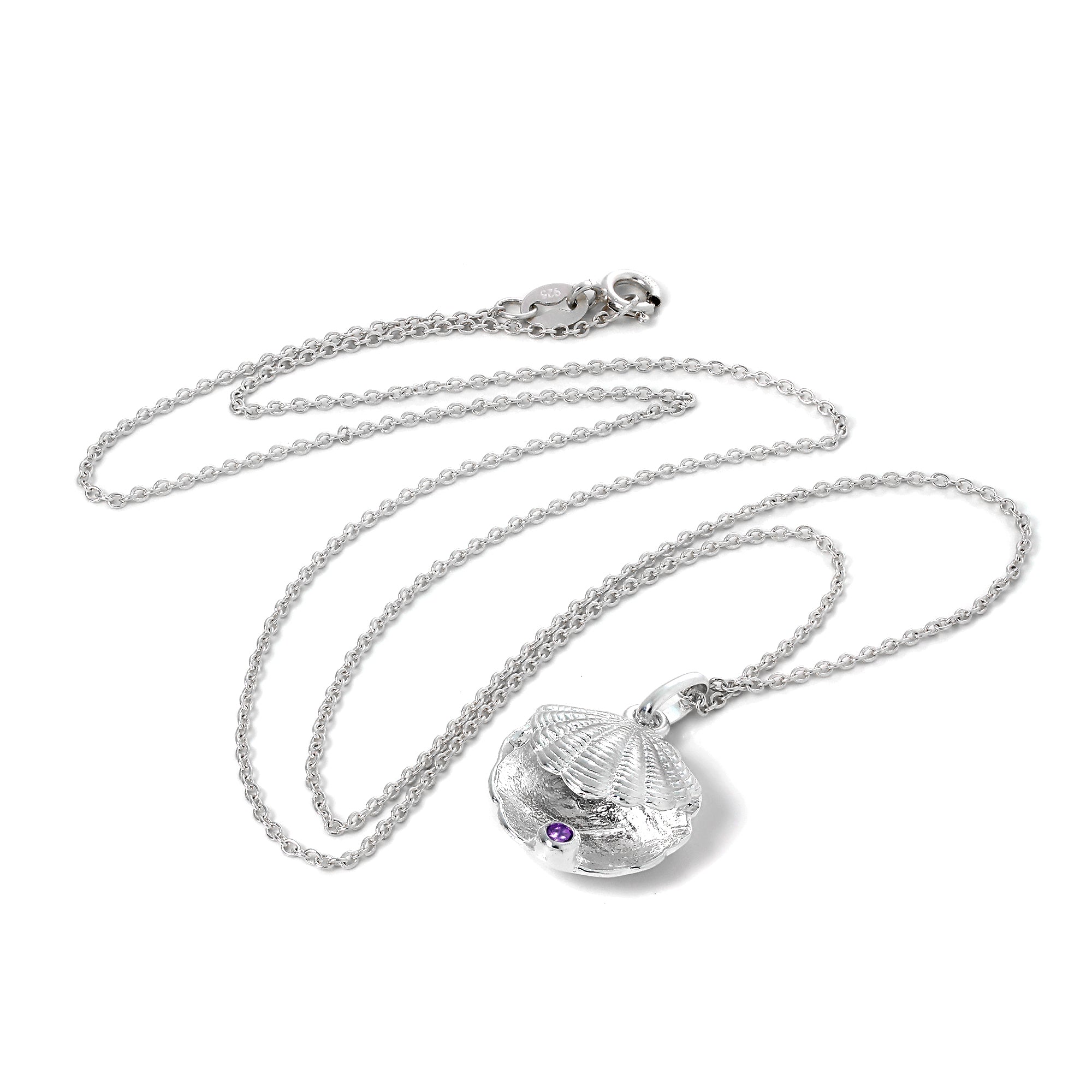 Halskette aus Sterlingsilber mit Austernschale und CZ-Kristall in der Farbe des Geburtssteins für den Monat Dezember