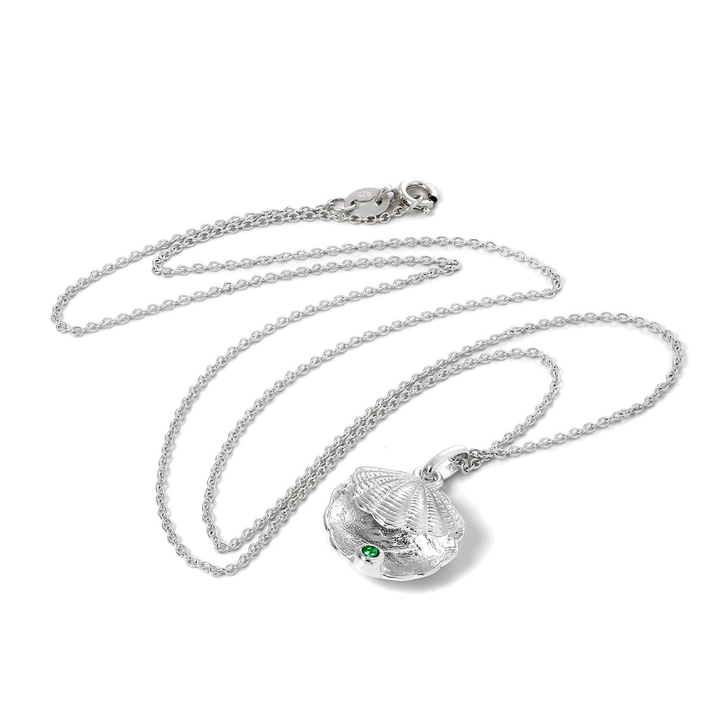 Halskette aus Sterlingsilber mit Austernschale und CZ-Kristall in Smaragdgrün