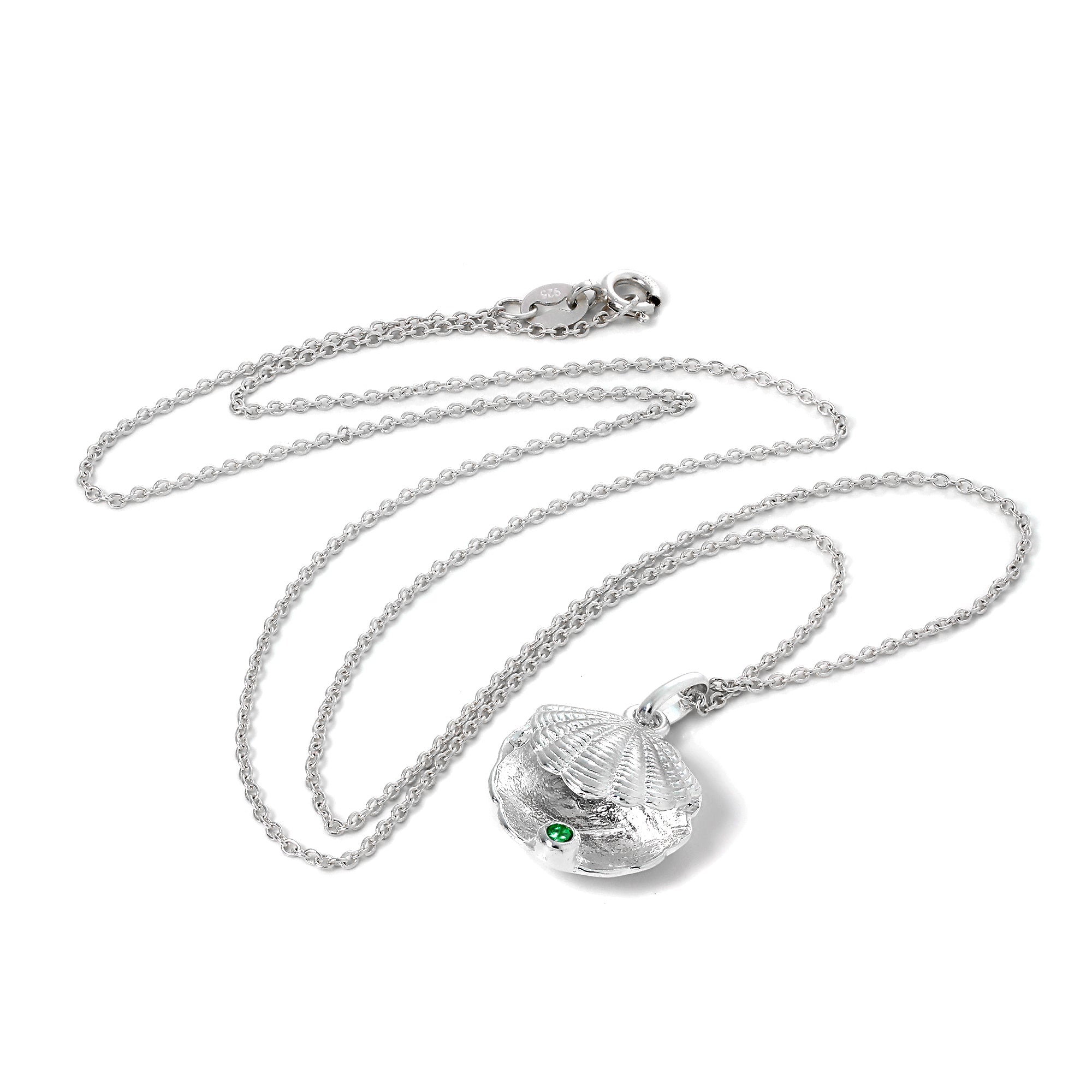 Halskette aus Sterlingsilber mit Austernschale und CZ-Kristall in Smaragdgrün