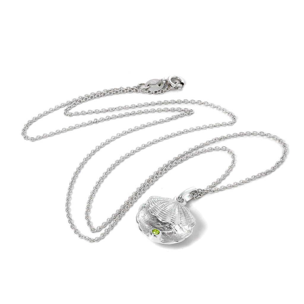 Halskette aus Sterlingsilber mit Austernschale und CZ-Kristall in Peridotgrün