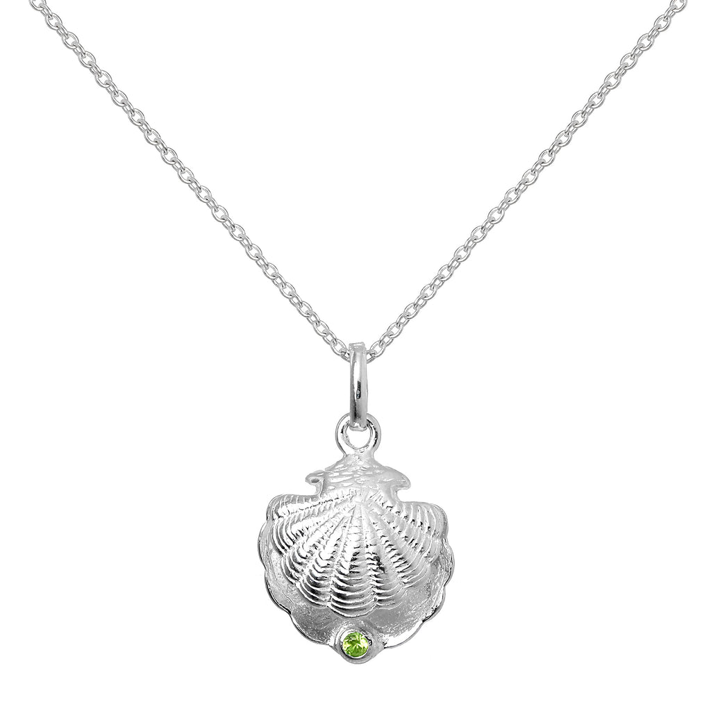 Halskette aus Sterlingsilber mit Austernschale und CZ-Kristall in Peridotgrün