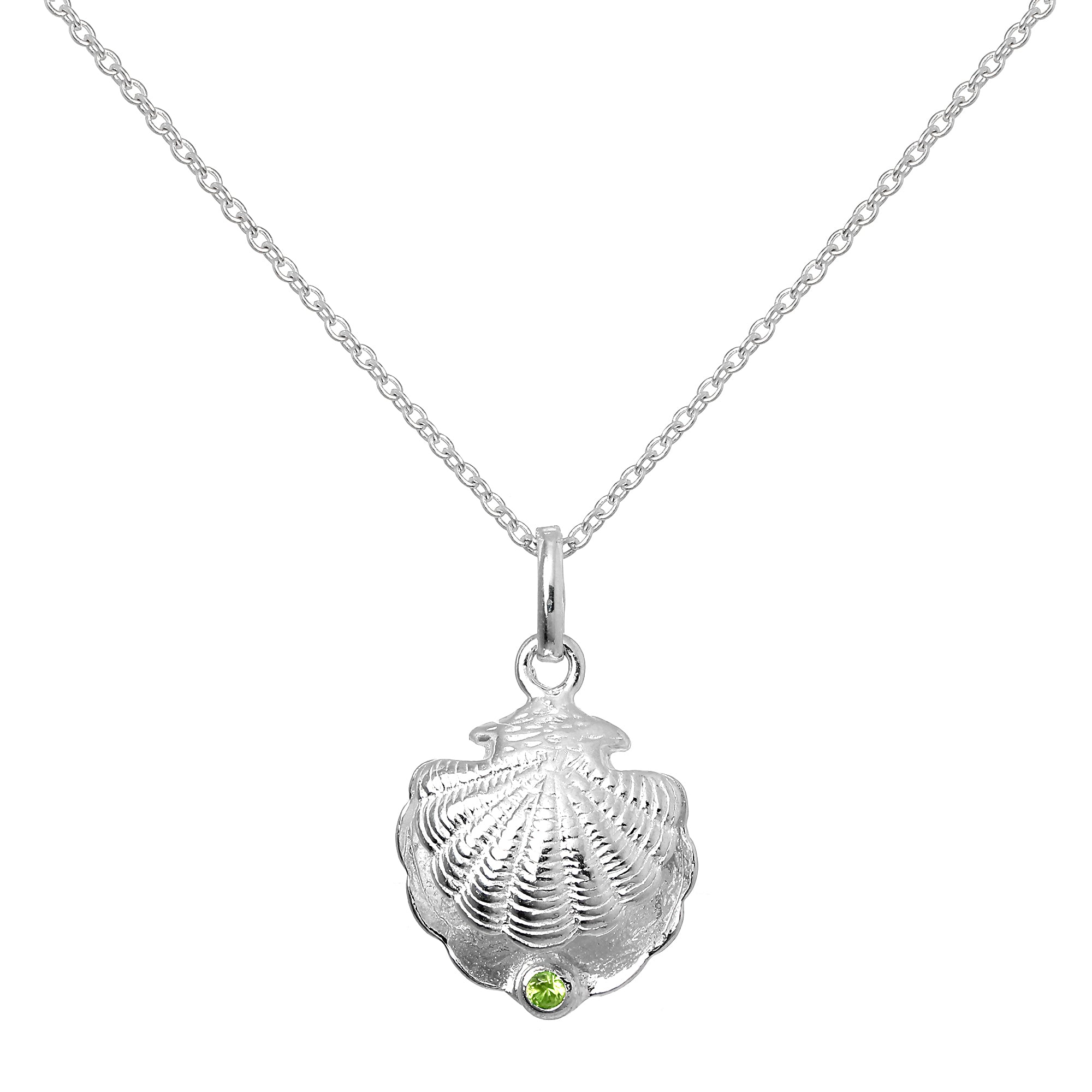 Halskette aus Sterlingsilber mit Austernschale und CZ-Kristall in Peridotgrün