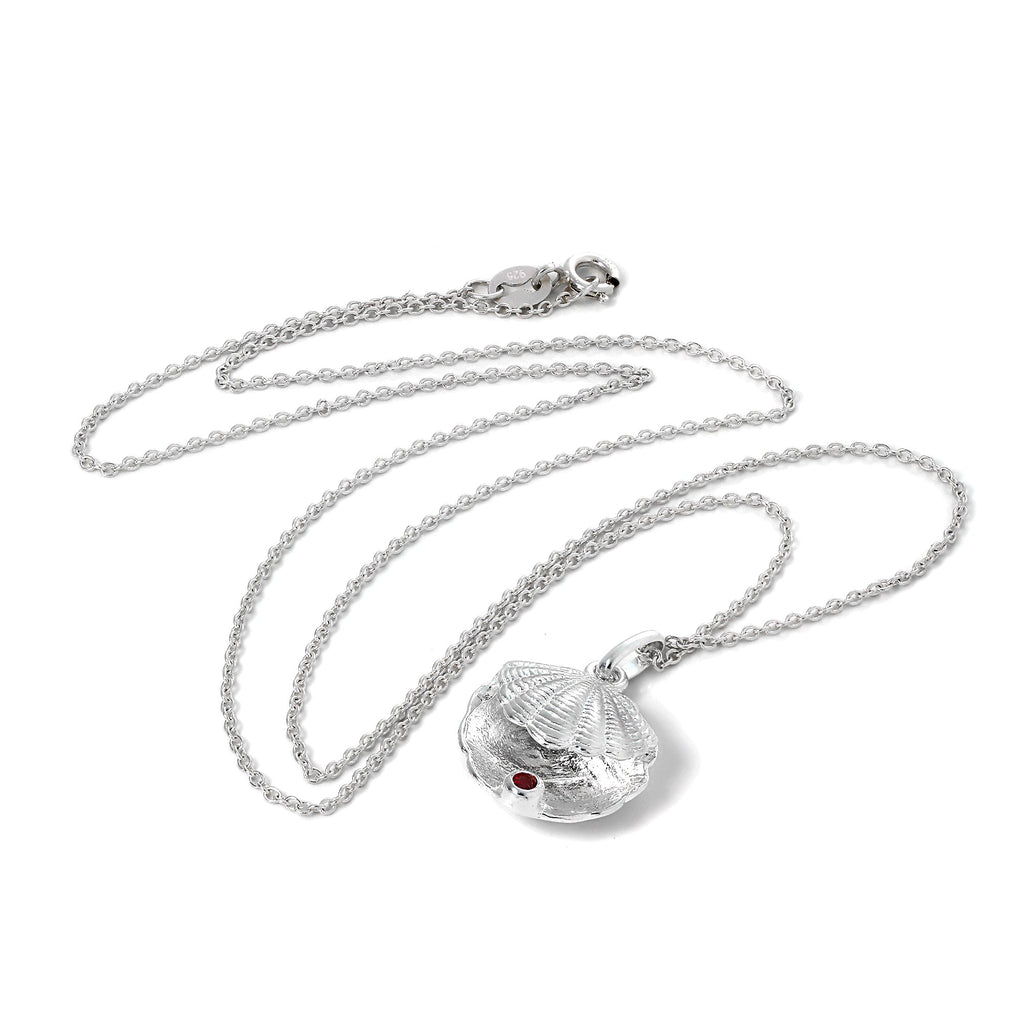 Halskette aus Sterlingsilber mit Austernschale und CZ-Kristall in Siamrot