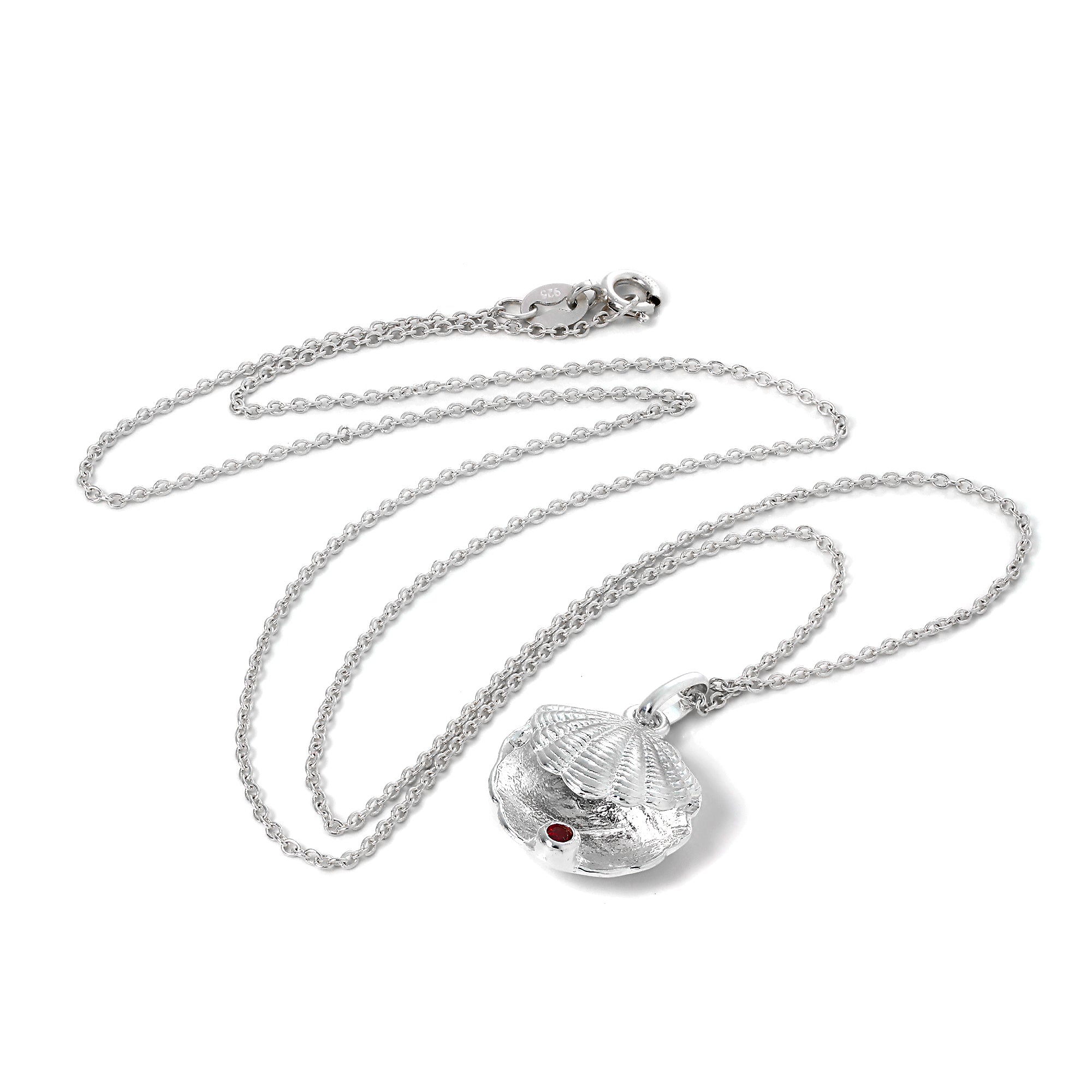 Halskette aus Sterlingsilber mit Austernschale und CZ-Kristall in Siamrot