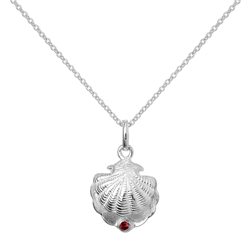Halskette aus Sterlingsilber mit Austernschale und CZ-Kristall in Siamrot