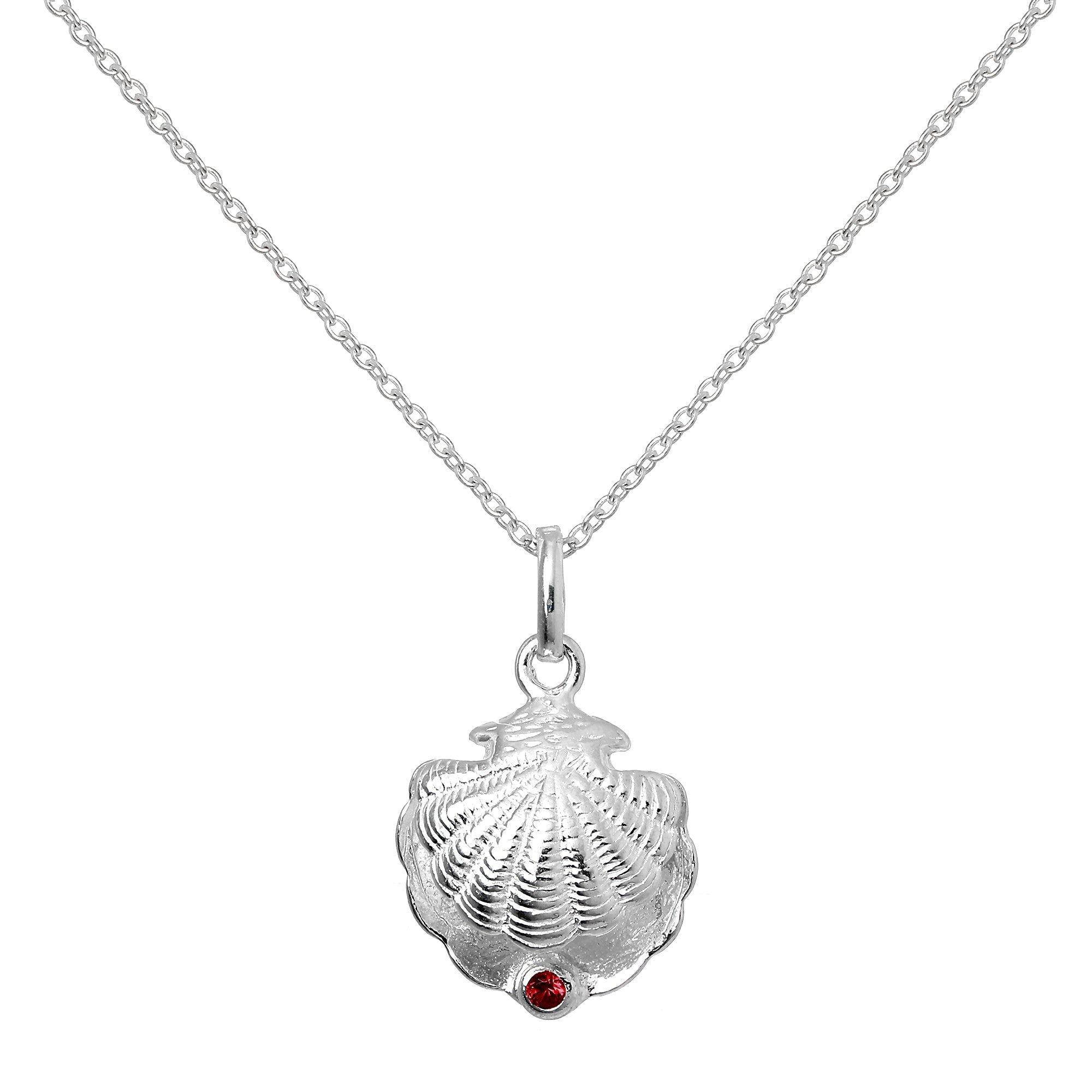 Halskette aus Sterlingsilber mit Austernschale und CZ-Kristall in Siamrot