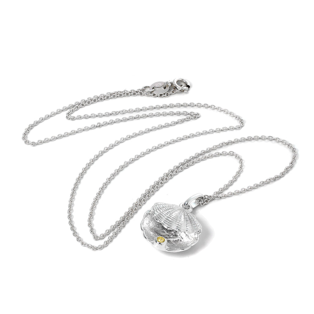 Sterlingsilber Austernmuschel mit CZ Kristall Citrin Geburtsstein Halskette
