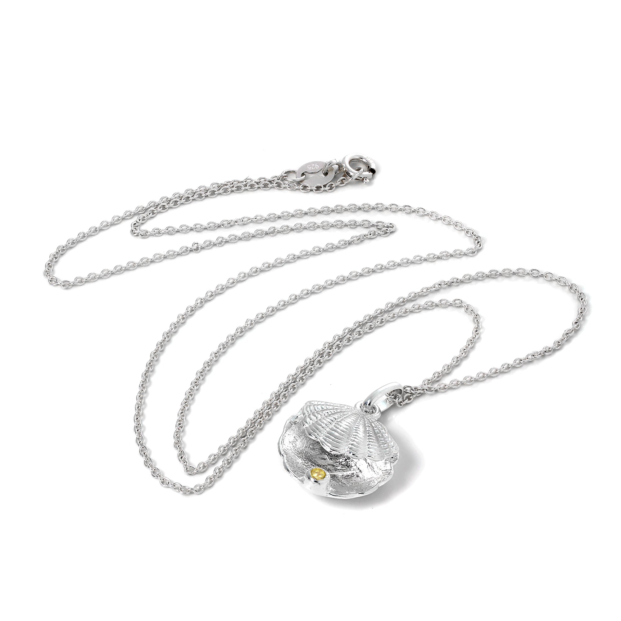 Sterlingsilber Austernmuschel mit CZ Kristall Citrin Geburtsstein Halskette
