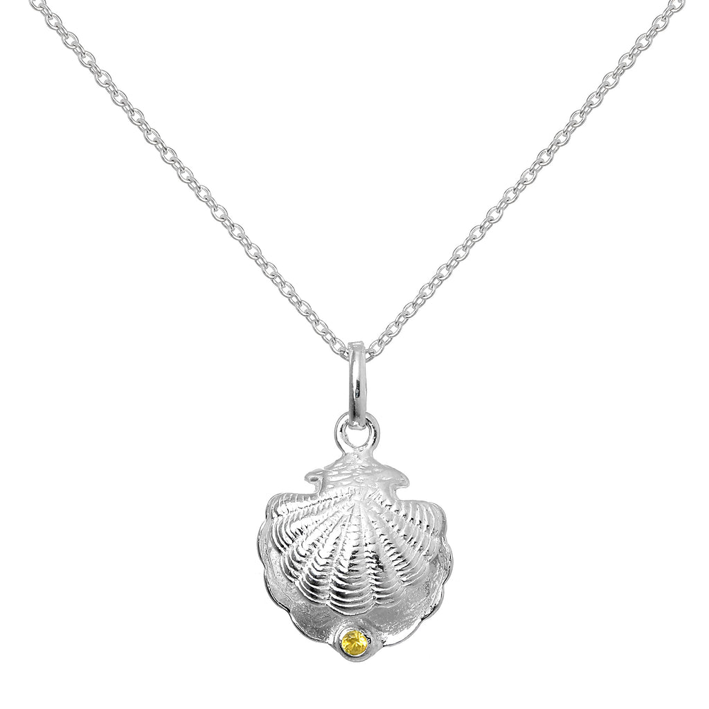 Sterlingsilber Austernmuschel mit CZ Kristall Citrin Geburtsstein Halskette
