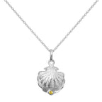 Sterlingsilber Austernmuschel mit CZ Kristall Citrin Geburtsstein Halskette