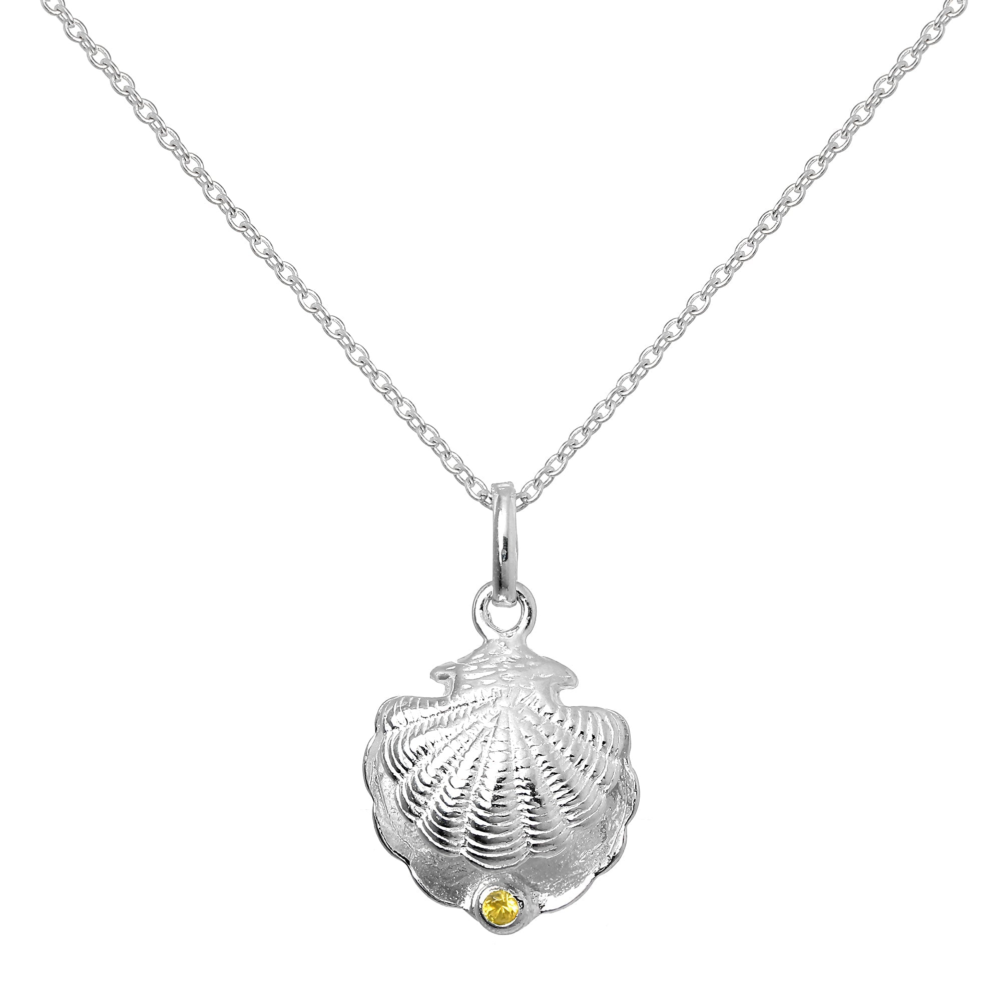 Sterlingsilber Austernmuschel mit CZ Kristall Citrin Geburtsstein Halskette