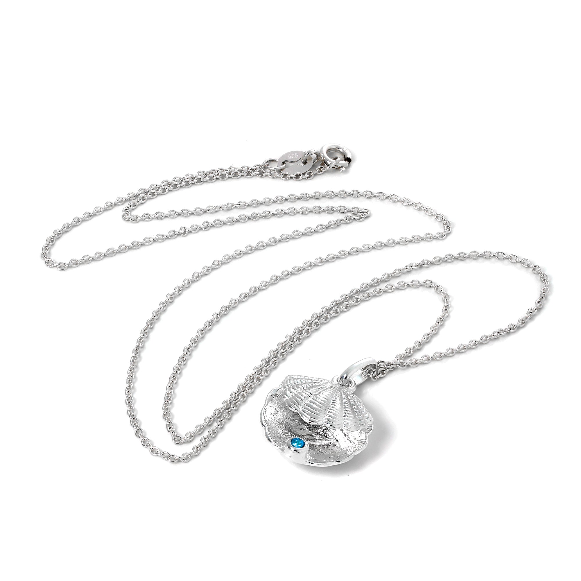 Sterlingsilber Austernmuschel mit CZ Kristall Blauer Zirkon Geburtsstein Halskette