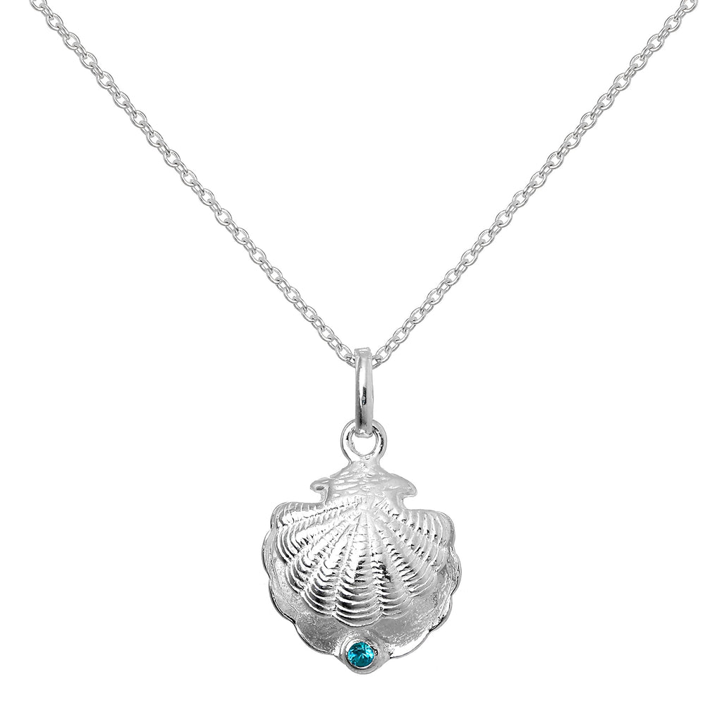 Sterlingsilber Austernmuschel mit CZ Kristall Blauer Zirkon Geburtsstein Halskette