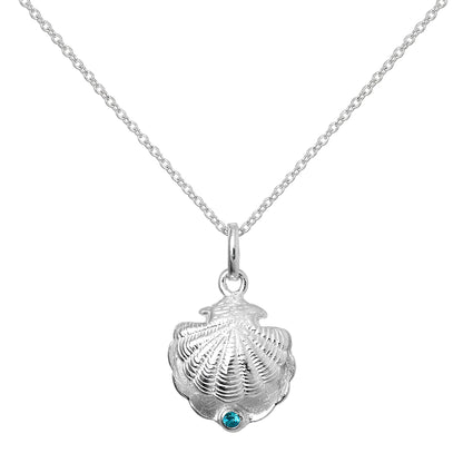 Sterling Silber Austernmuschel mit CZ Kristall Blauer Zirkon Geburtsstein Halskette