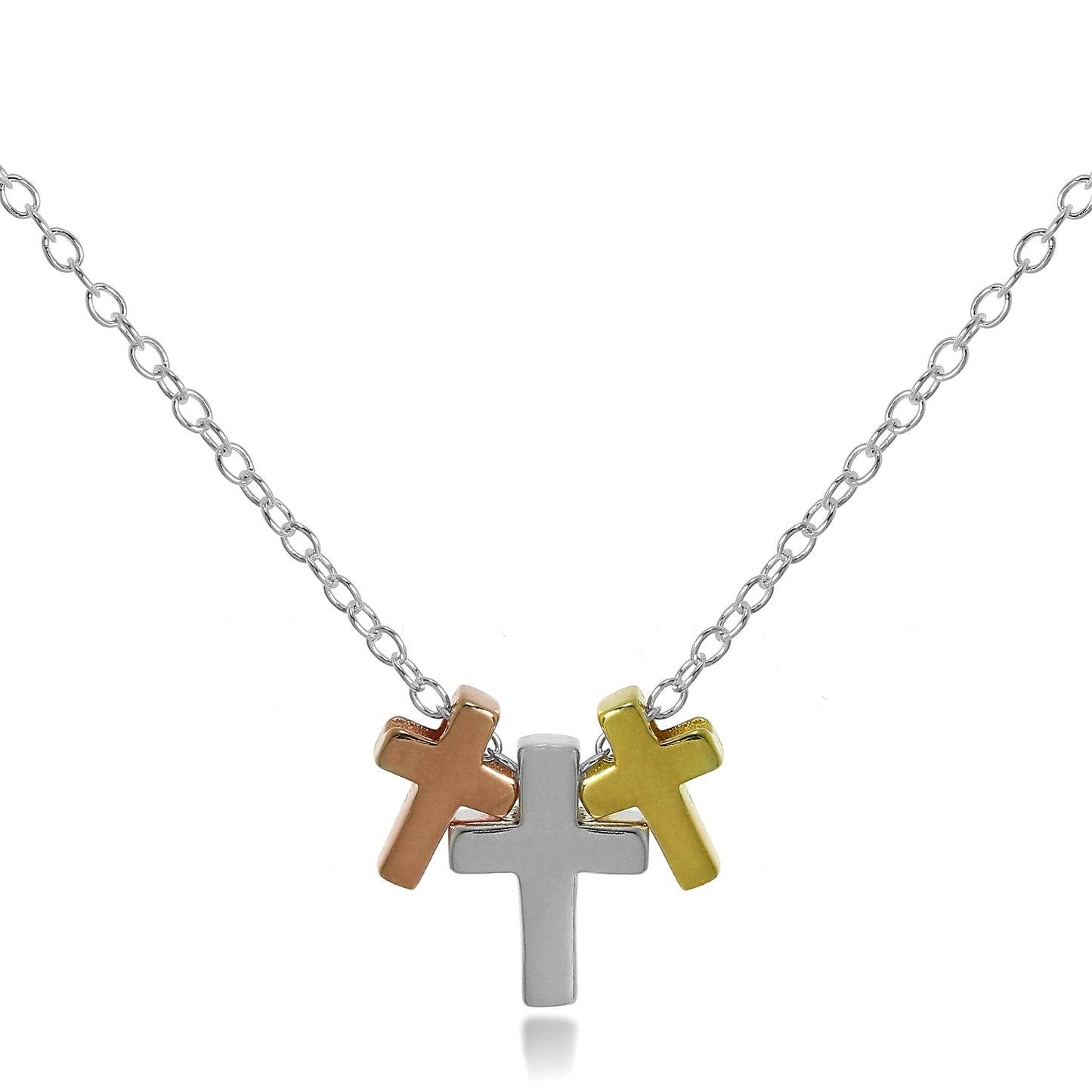 Vergoldetes Sterling Silber Dreifach-Kreuz 18 Zoll Halskette