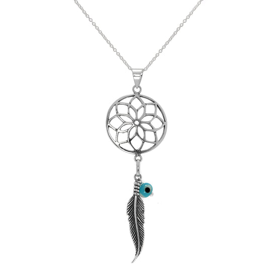 Große Halskette aus Sterlingsilber mit Traumfänger-Anhänger