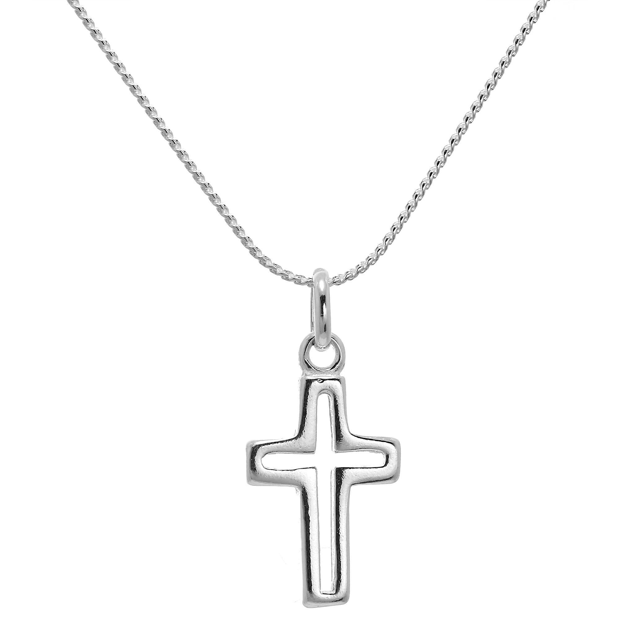 Sterlingsilber Outline Kreuz Anhänger Halskette
