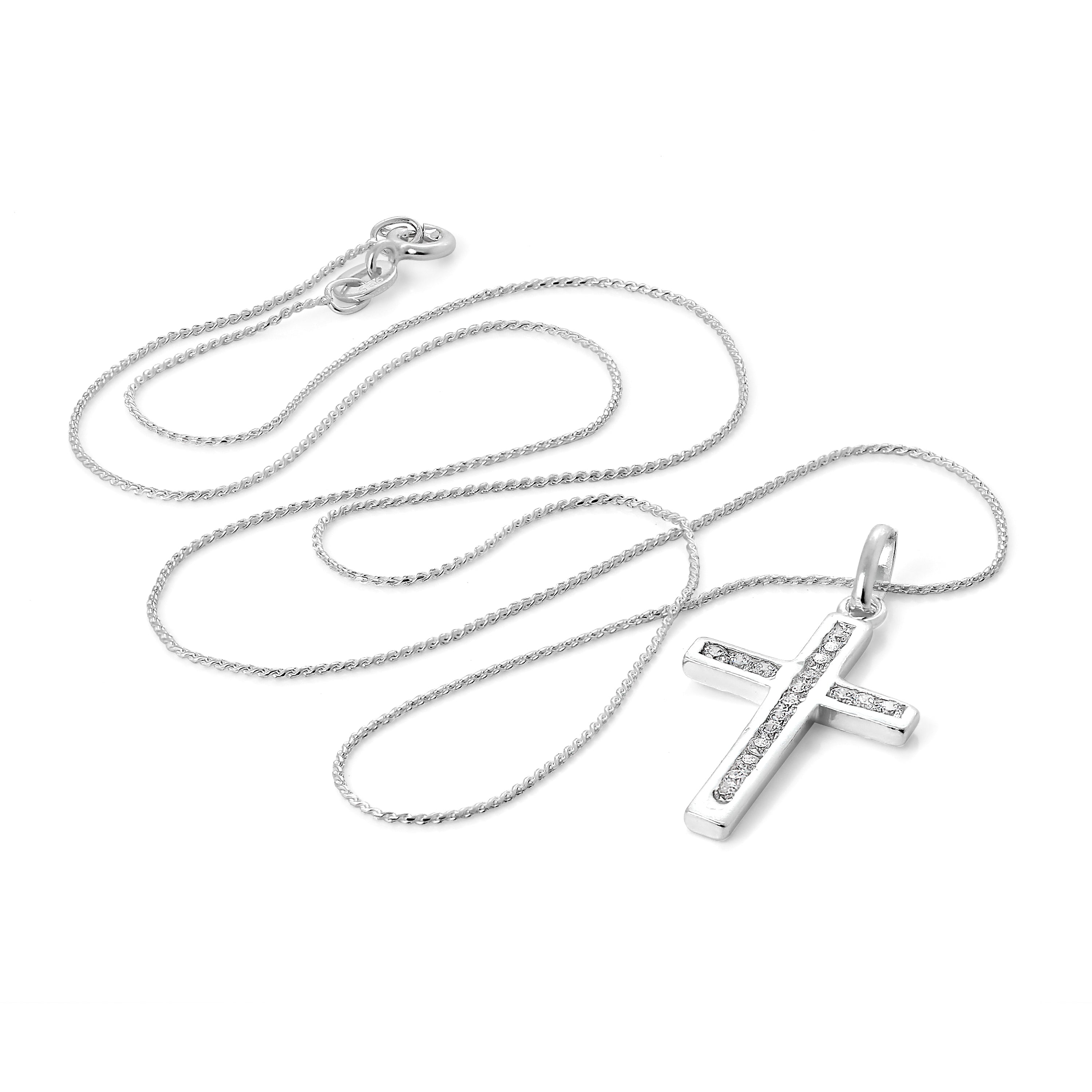 Sterlingsilber & CZ Kristall Kreuz Anhänger Halskette 16 - 22 Zoll