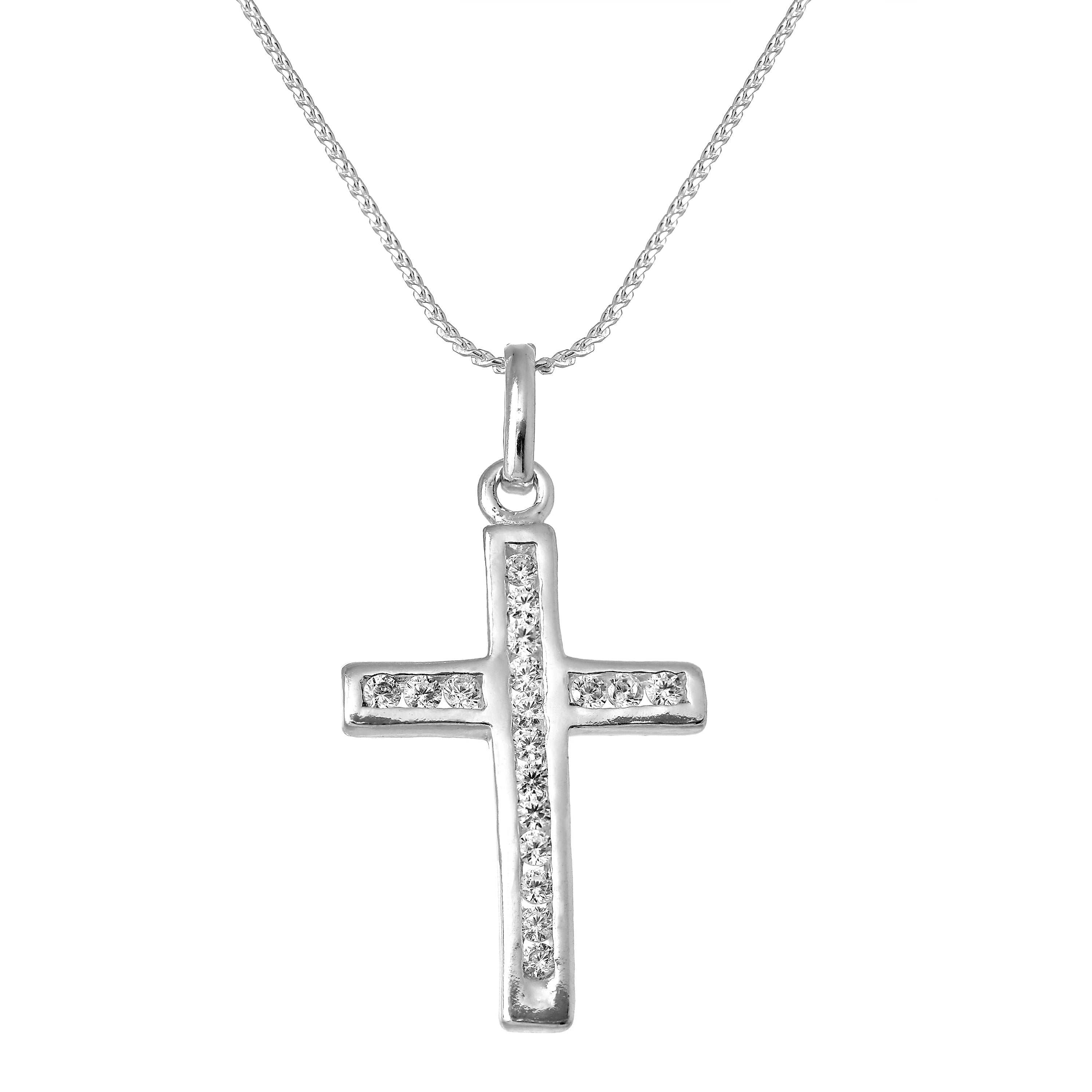 Sterlingsilber & CZ Kristall Kreuz Anhänger Halskette 16 - 22 Zoll