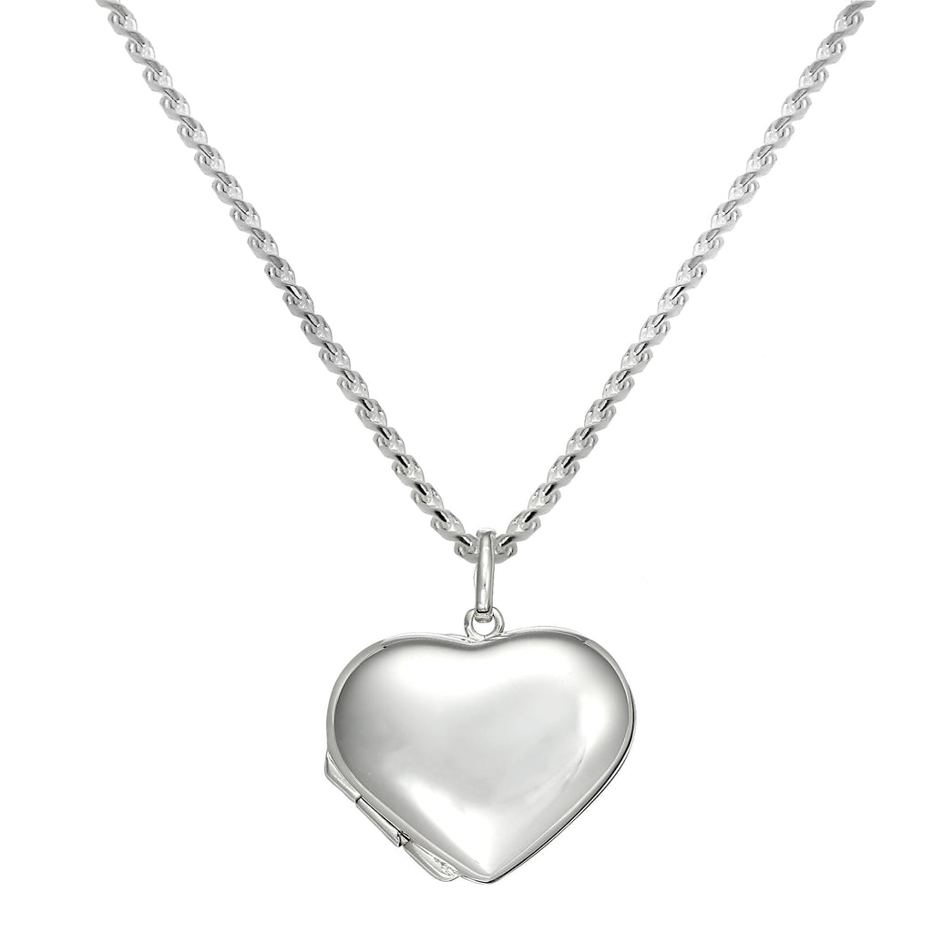 Groß Sterlingsilber Geschwollenes Herz Medaillon Anhänger Halskette 40,5 - 56 cm