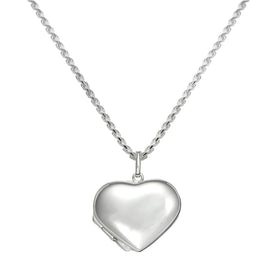 Groß Sterlingsilber Geschwollenes Herz Medaillon Anhänger Halskette 40,5 - 56 cm