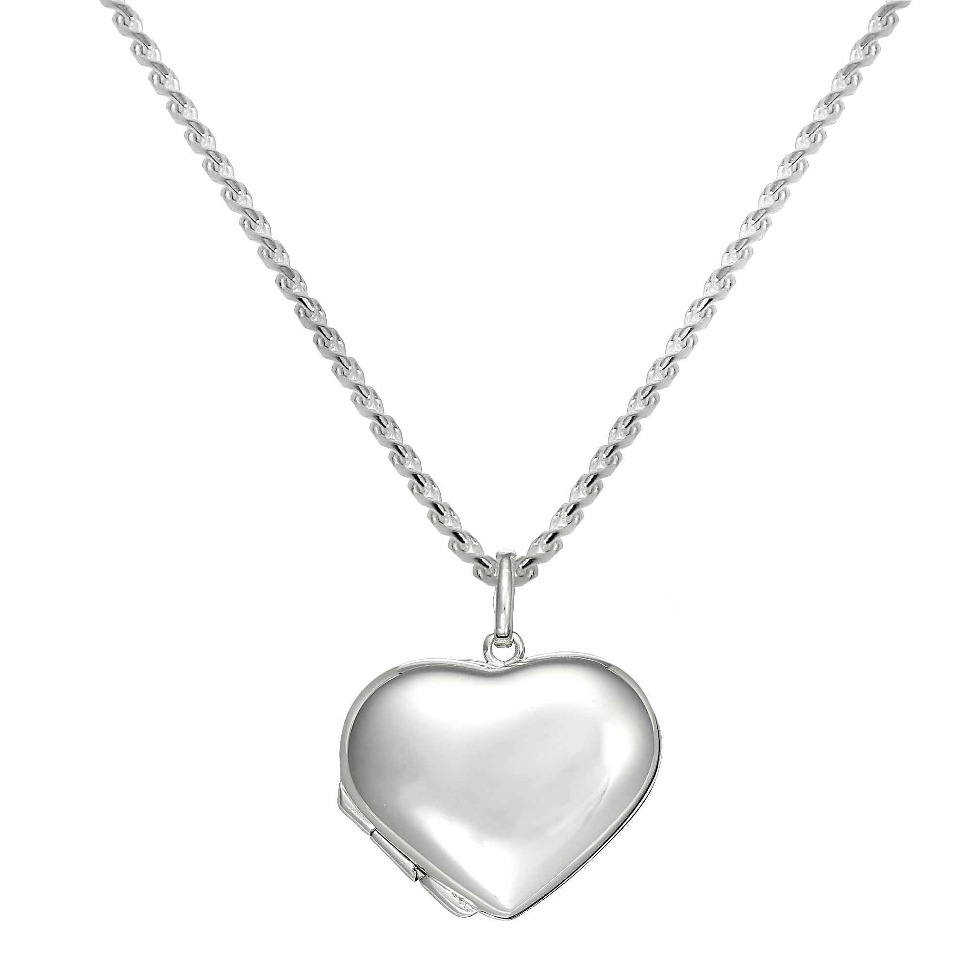 Groß Sterlingsilber Geschwollenes Herz Medaillon Anhänger Halskette 40,5 - 56 cm