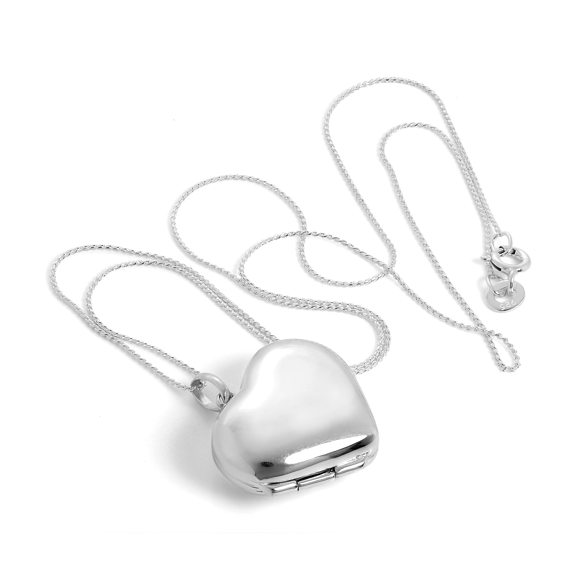 Groß Sterlingsilber Geschwollenes Herz Medaillon Anhänger Halskette 40,5 - 56 cm