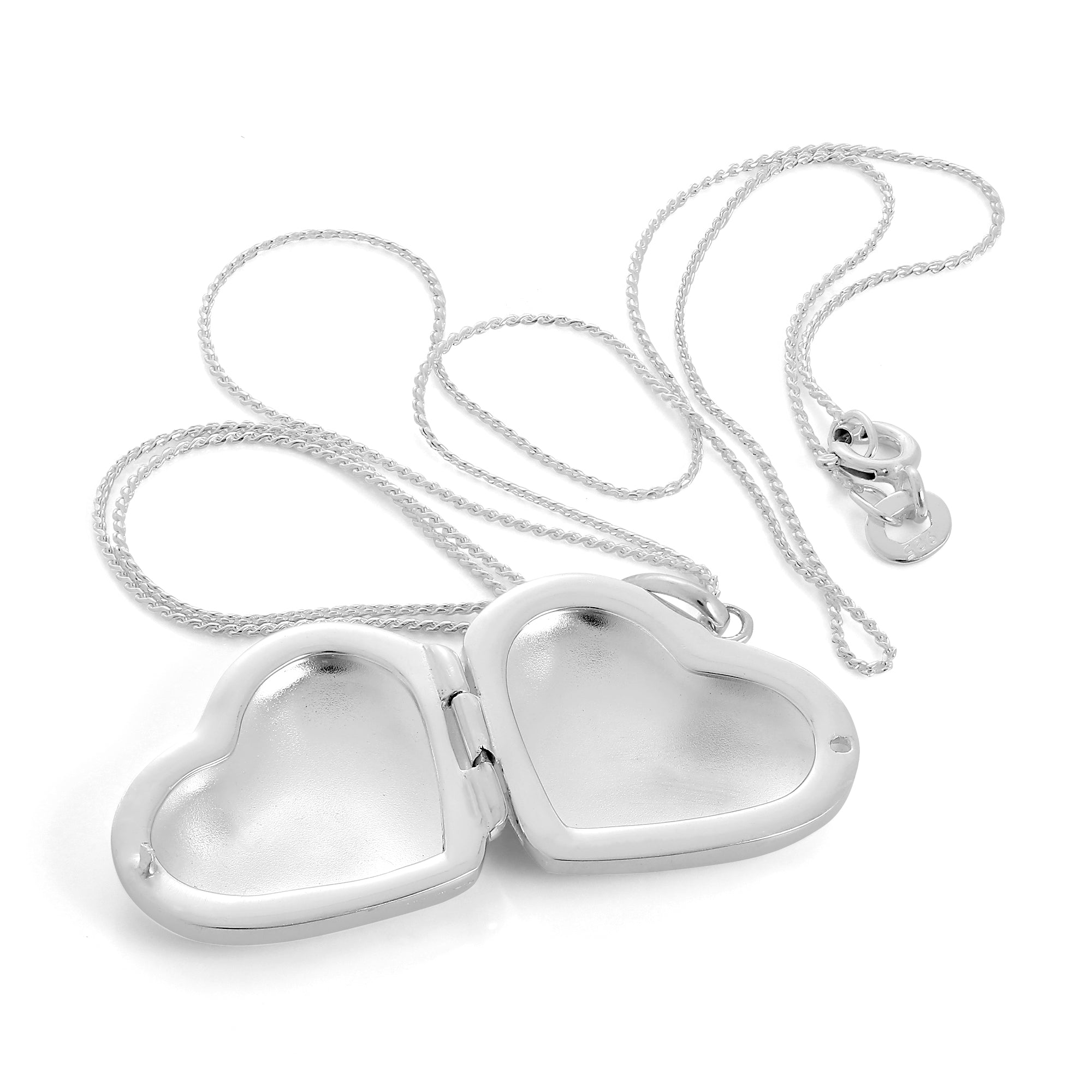 Groß Sterlingsilber Geschwollenes Herz Medaillon Anhänger Halskette 40,5 - 56 cm