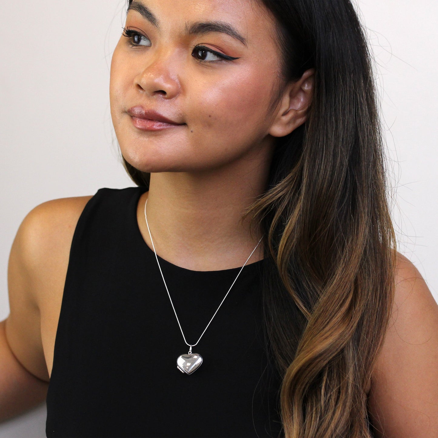 Groß Sterlingsilber Geschwollenes Herz Medaillon Anhänger Halskette 40,5 - 56cm