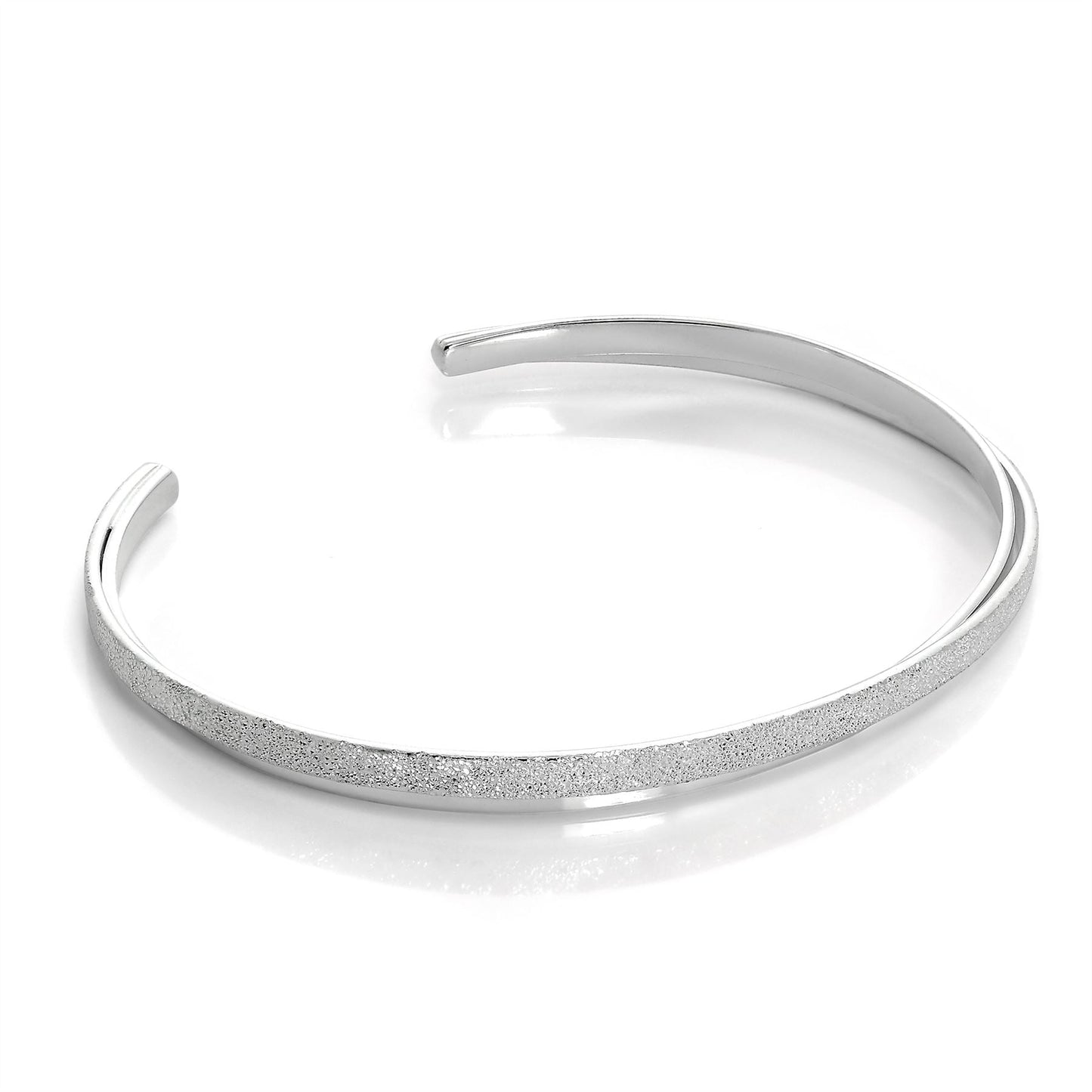 Sterling Silver Double Band Frosted Ladies Bangle