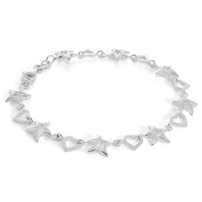 Sterlingsilber Offen Herz & Stern Armband
