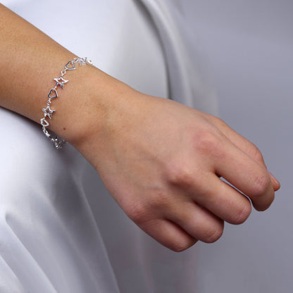 Sterlingsilber Offen Herz & Stern Armband