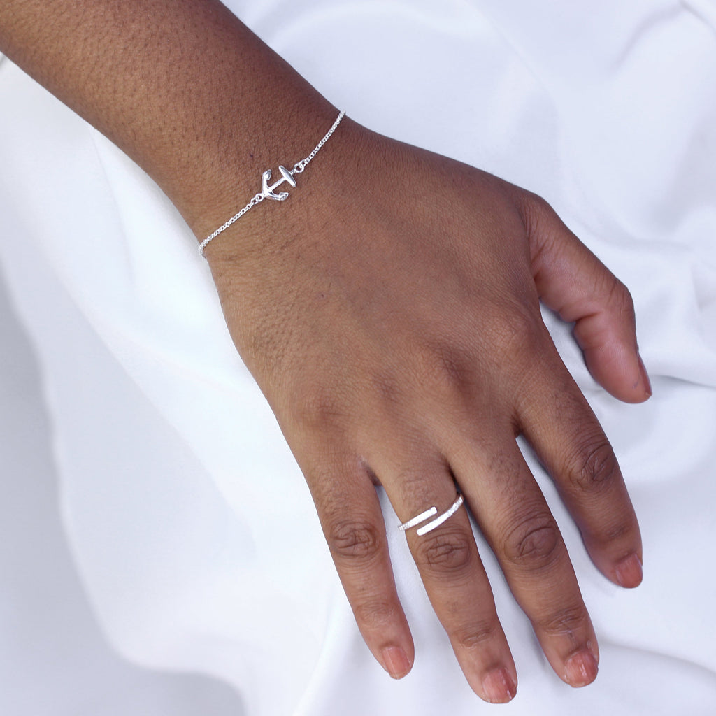 Armband aus Sterlingsilber mit Erbskette und Anker