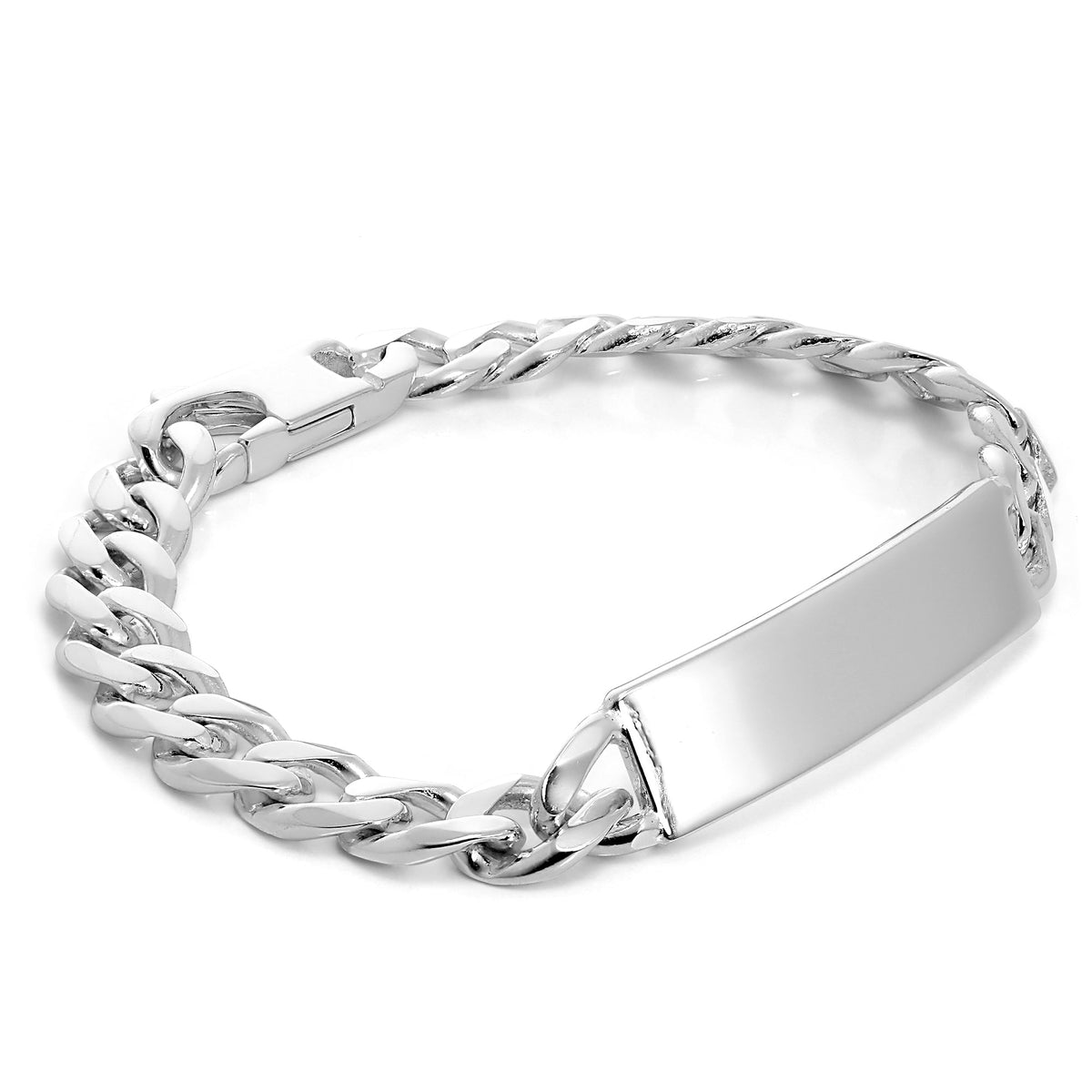 Herren-Armband aus Sterlingsilber mit kräftiger Panzerkette und ID-Platte, 9 mm